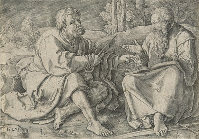 St. Peter and St. Paul in a Landscape (engraving) by Lucas van Leyden